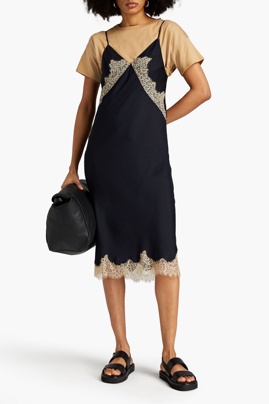 RAG & BONE Logan lace-trimmed silk-blend satin-twill midi slip dress