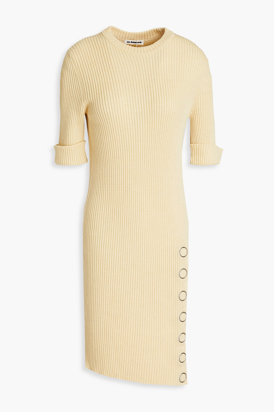 Jil Sander Ribbed Linen And Wool-blend Mini Dress In Neutrals