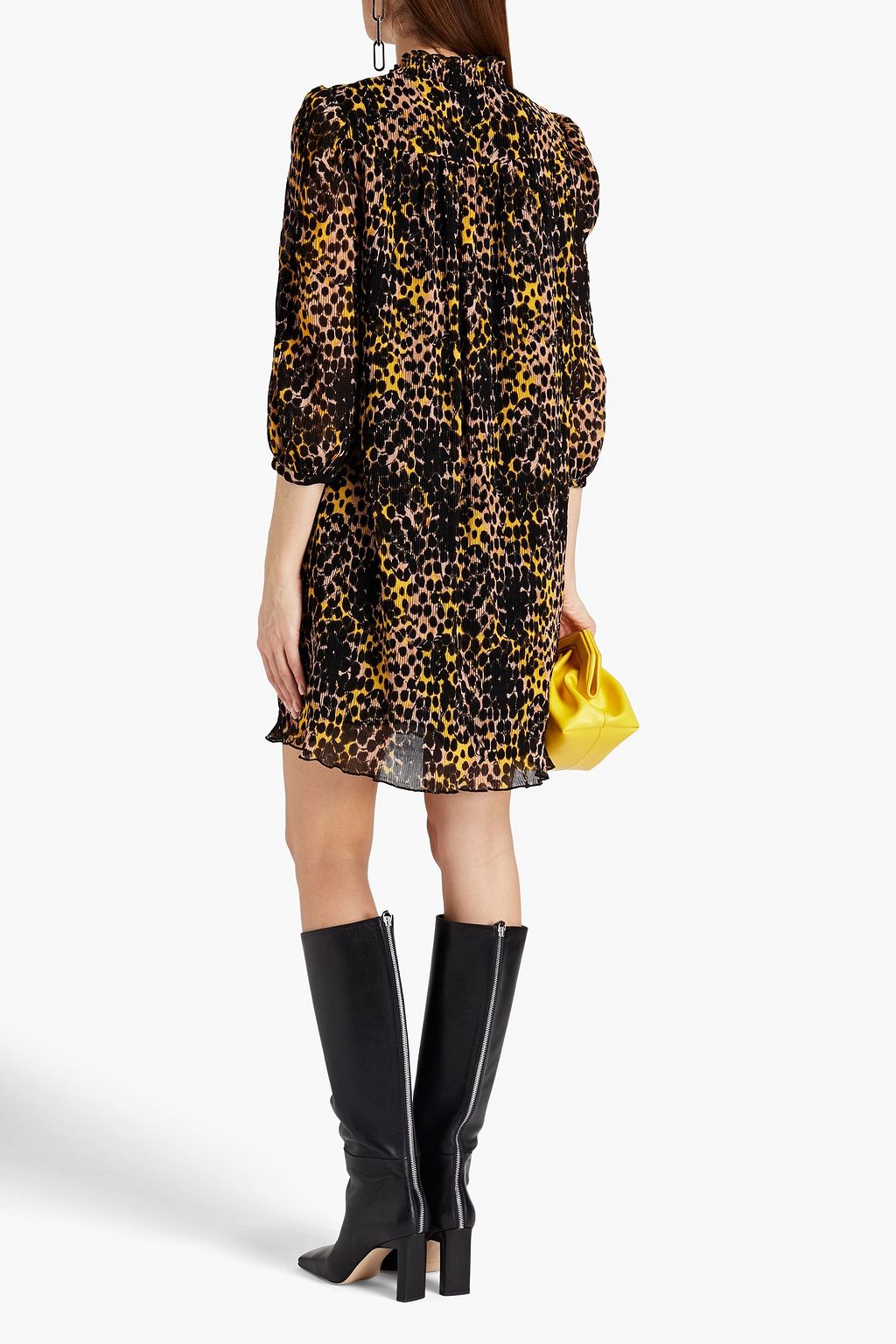 DIANE VON FURSTENBERG فستان قصير ’ليلى’ من الجورجيت بتجعيدات رفيعة ومزين بطبعات وبتصميم مزموم