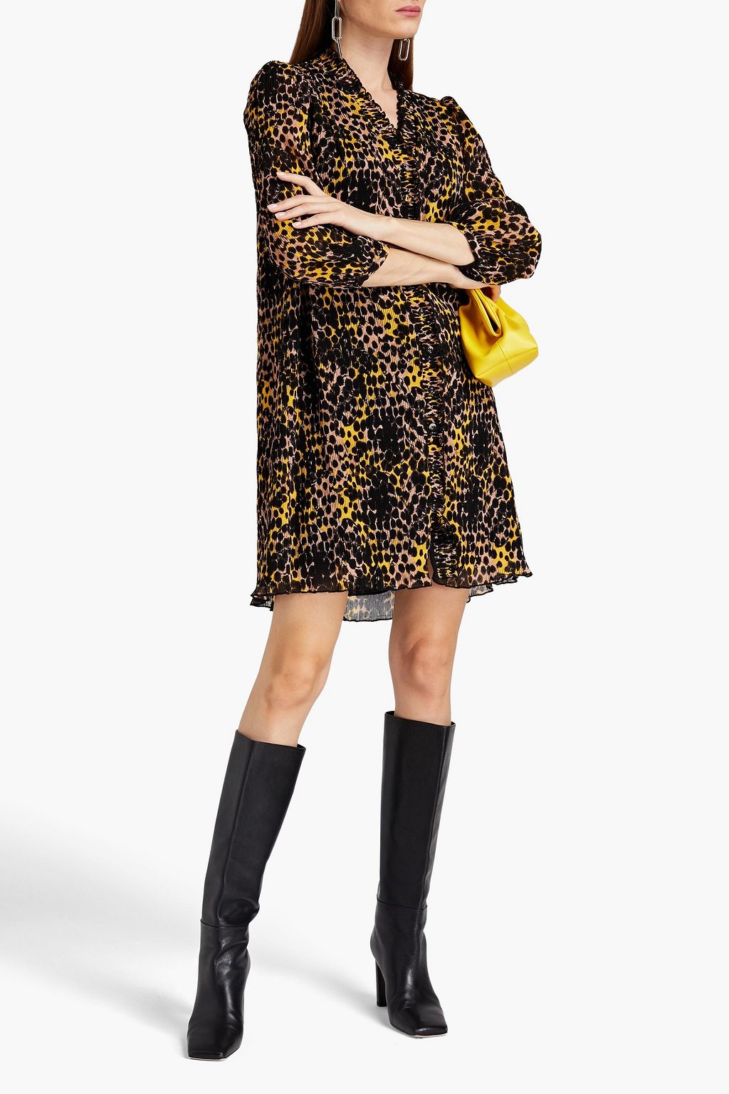 DIANE VON FURSTENBERG فستان قصير ’ليلى’ من الجورجيت بتجعيدات رفيعة ومزين بطبعات وبتصميم مزموم