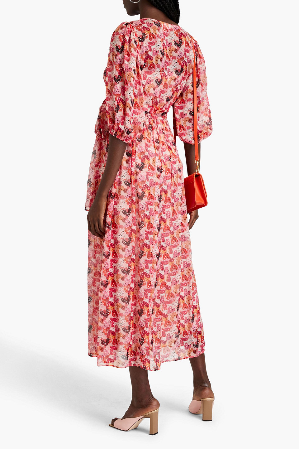 Red Valentino Gathered Printed Silk-voile Midi Wrap Dress In Pastel Pink