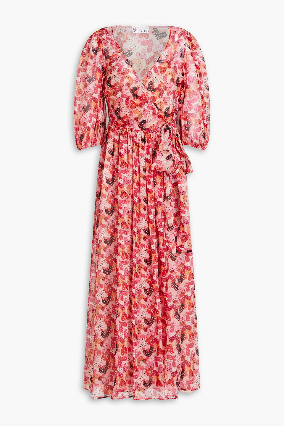 Red Valentino Gathered Printed Silk-voile Midi Wrap Dress In Red
