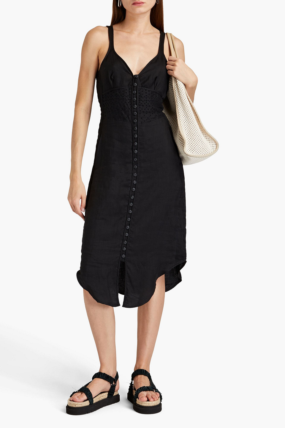 Shop Rag & Bone Criseli Broderie Anglaise Ramie Midi Dress In Black