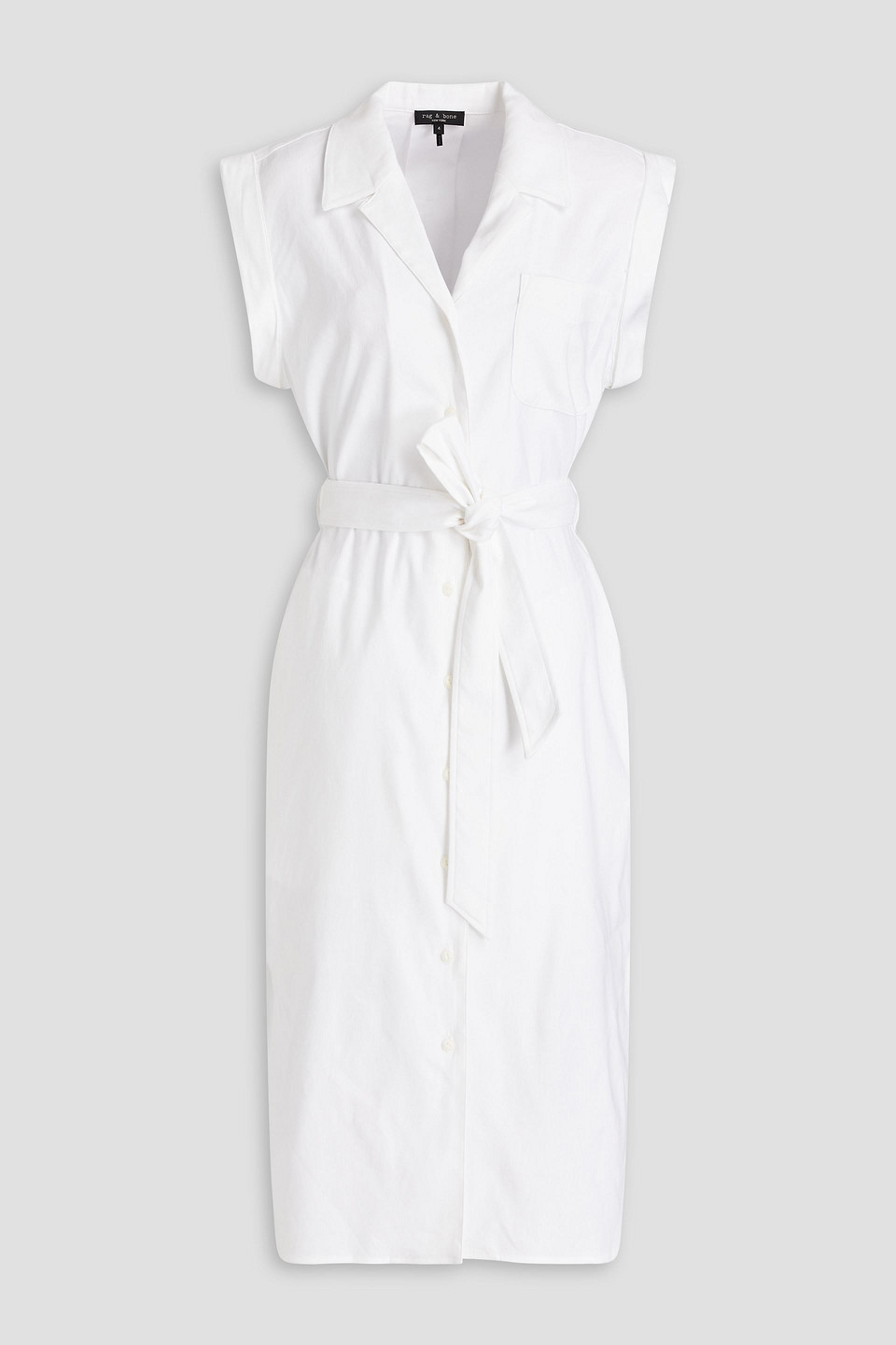 Rag & Bone Helena Belted Linen-blend Midi Shirt Dress In White