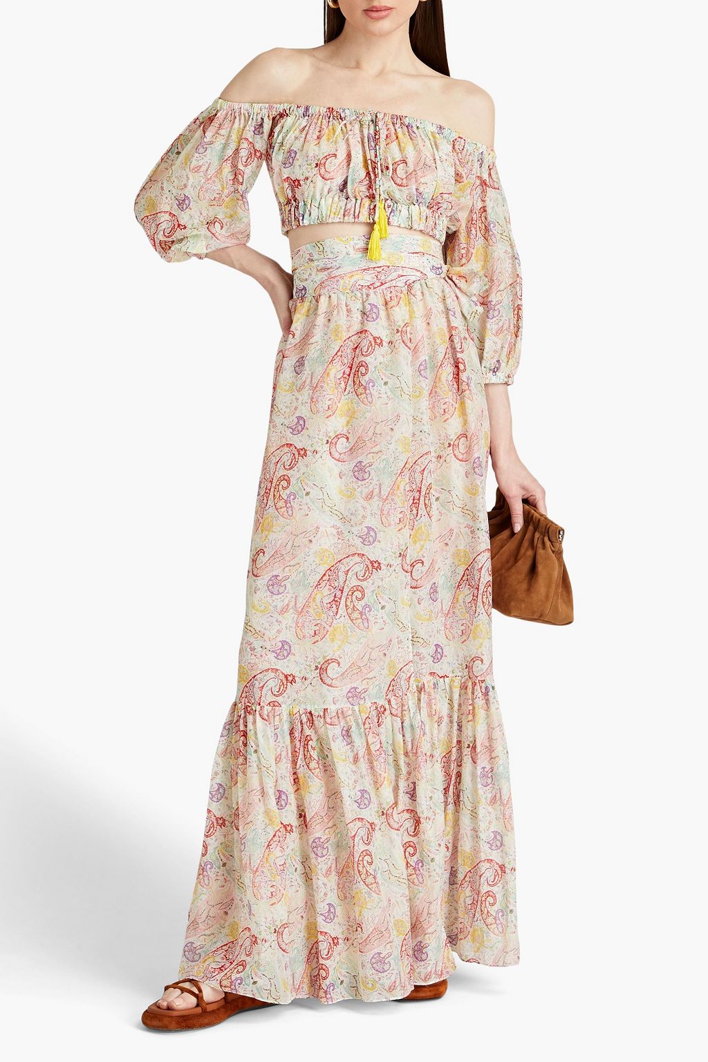 ETRO تنورة طويلة من الفوال المصنوع من مزيج الحرير والقطن مزينة بطبعات بيزلي