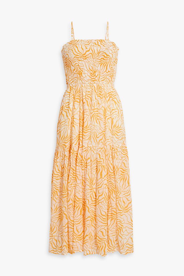 Lesse shirred printed cotton-voile midi dress