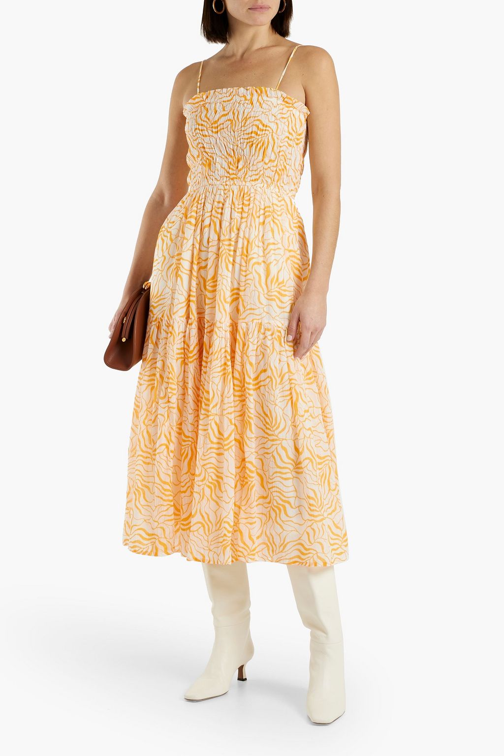 JOIE Lesse shirred printed cotton-voile midi dress | THE OUTNET