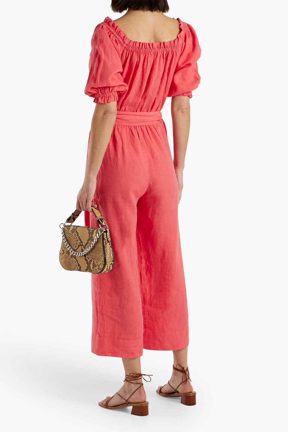 Shop Joie Josepha Cropped Linen Wide-leg Jumpsuit In Coral