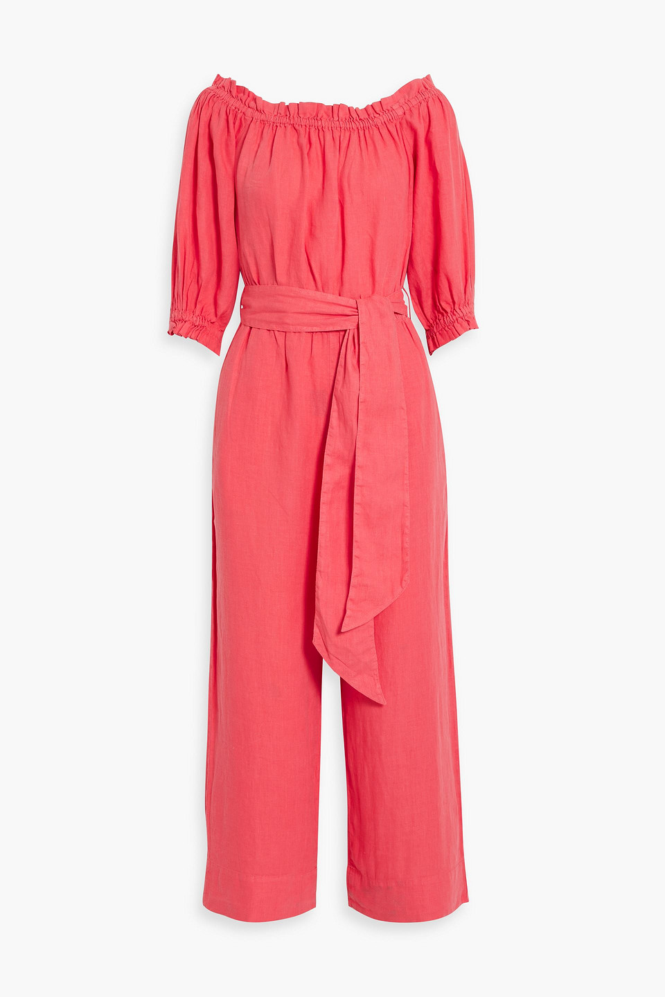 Shop Joie Josepha Cropped Linen Wide-leg Jumpsuit In Coral