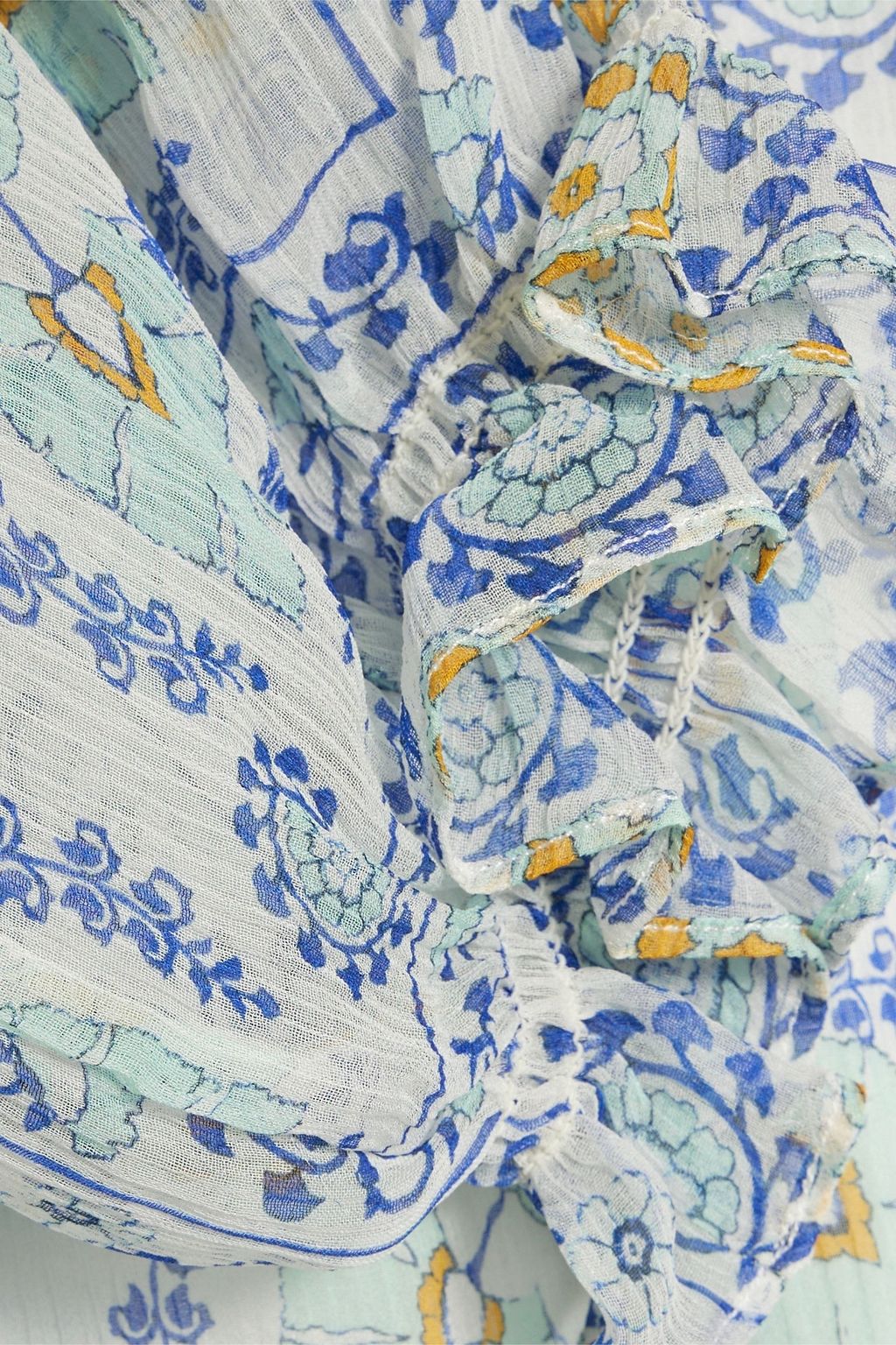 JOIE Moneta gathered printed silk-georgette blouse
