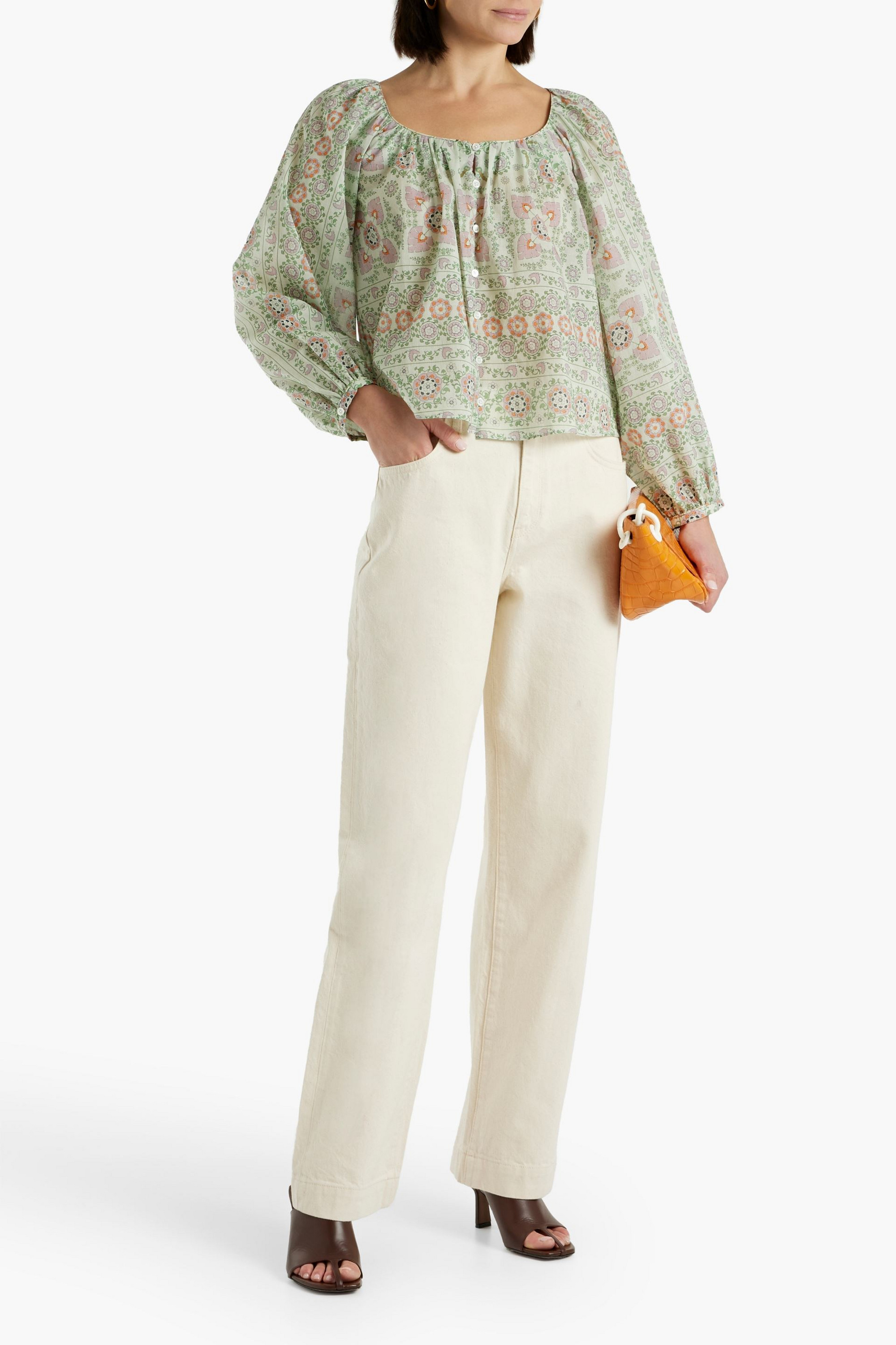 Joie Damarre gathered printed cotton top