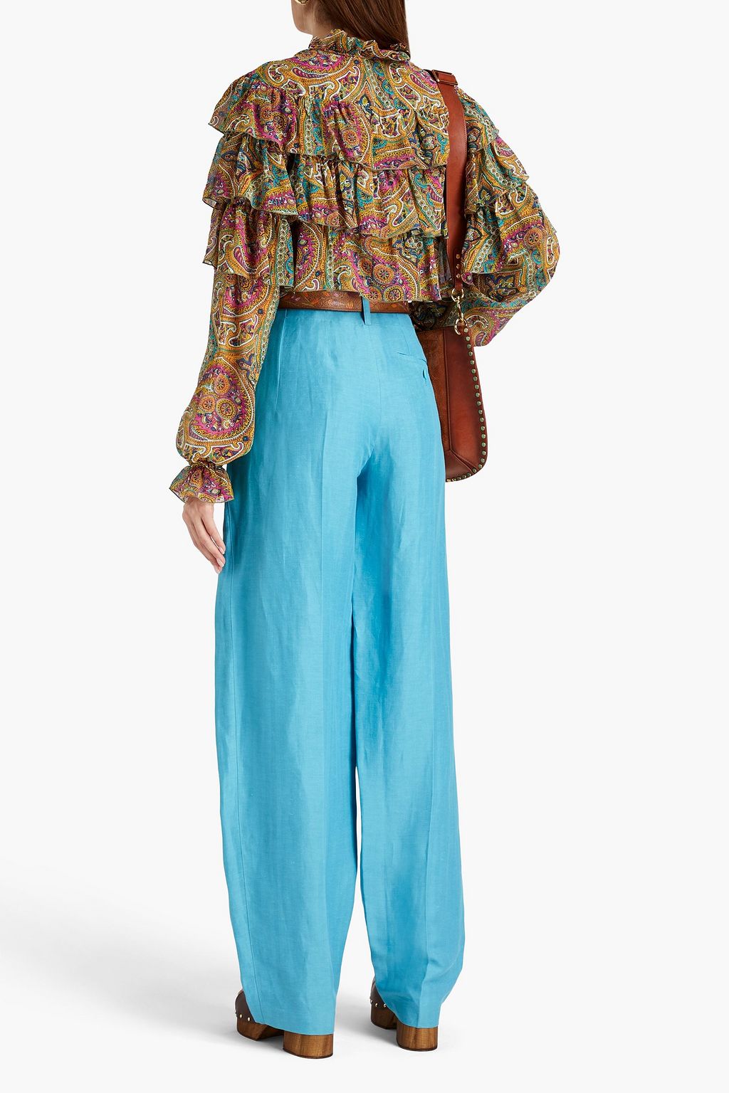 ETRO Pleated linen and silk-blend jacquard tapered pants