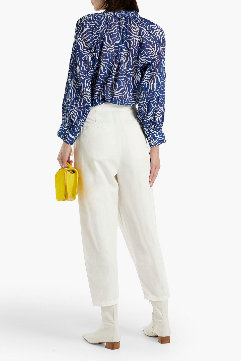 Shop Joie Wilmont Cropped Pleated Cotton And Linen-blend Tapered Pants In Ivory