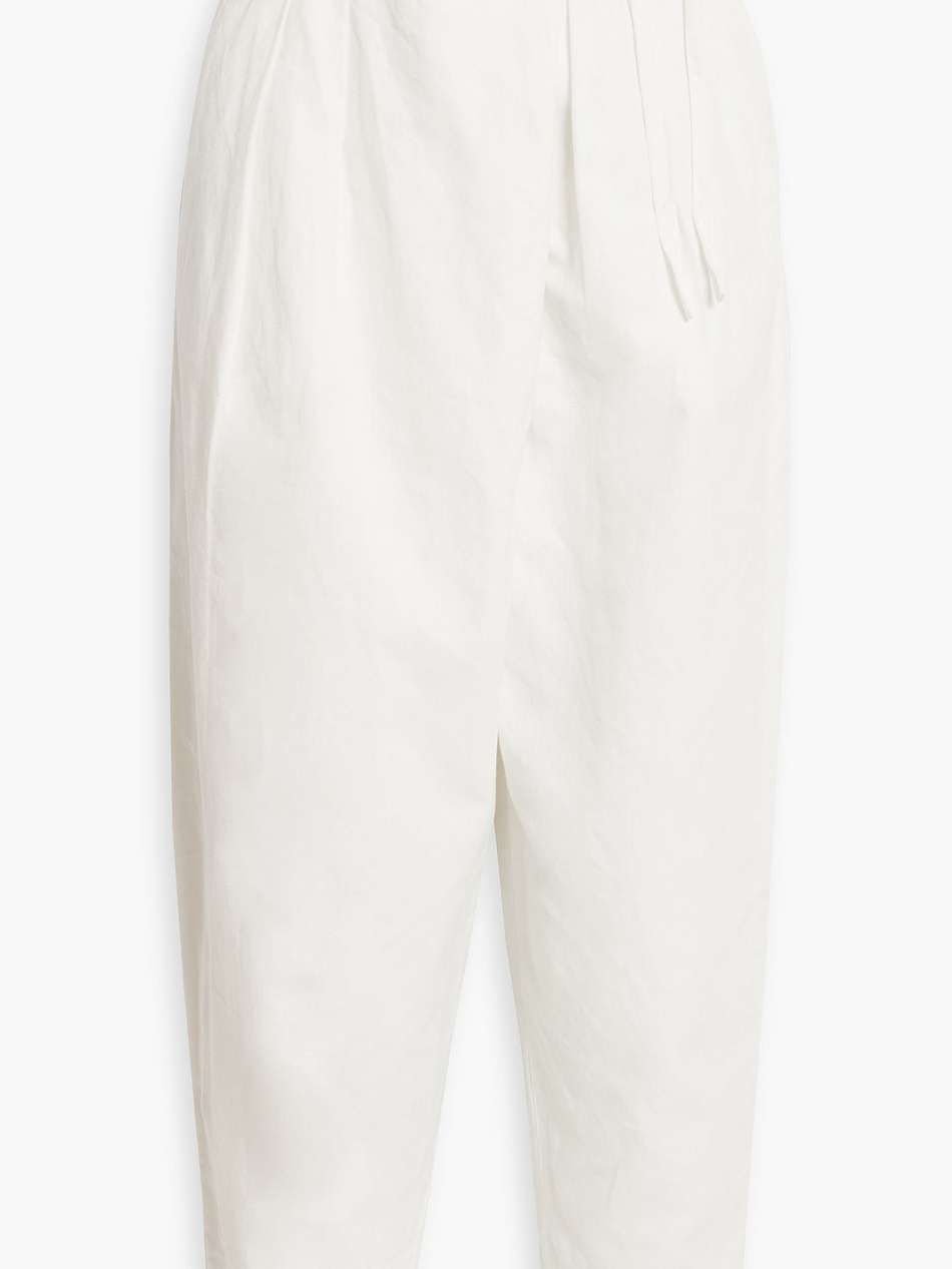 wilmont cropped pleated cotton and linen-blend tapered pants