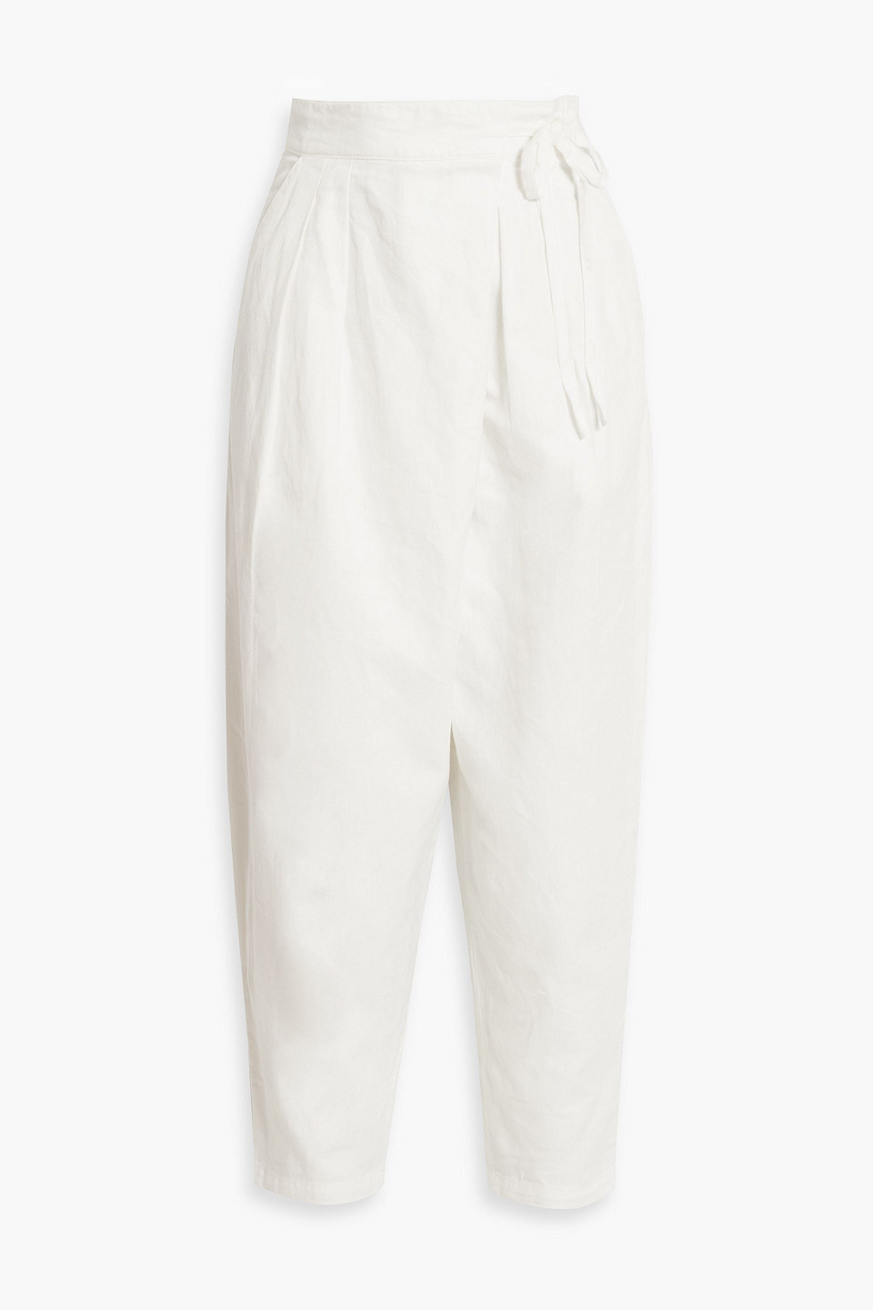 Joie Wilmont Cropped Pleated Cotton And Linen-blend Tapered Pants In Ivory