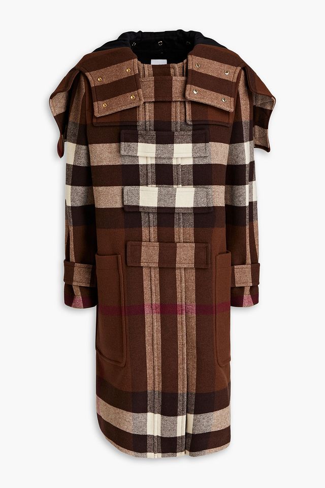 Checked wool-blend felt hooded coat