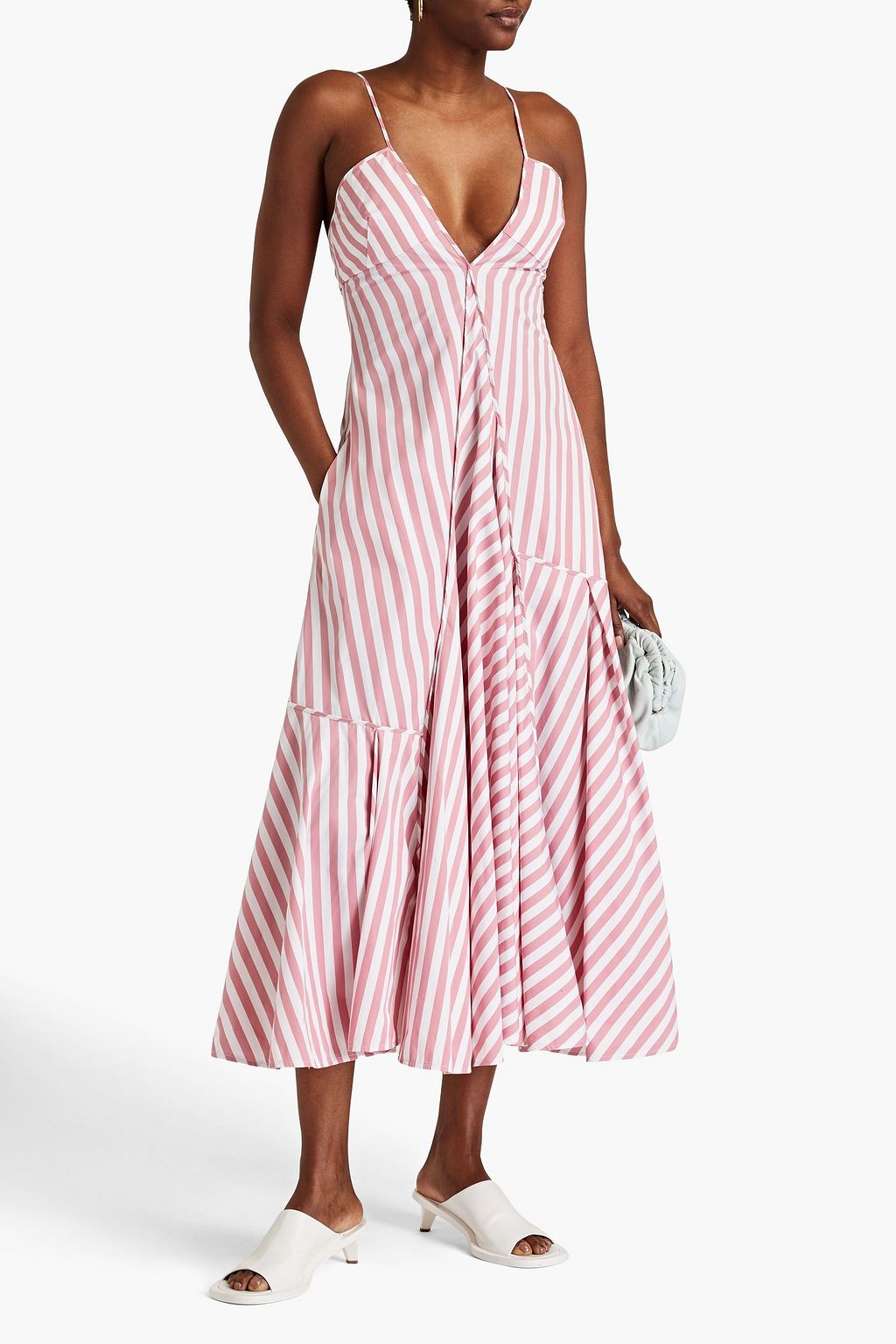 JIL SANDER Gathered striped cotton-poplin maxi dress