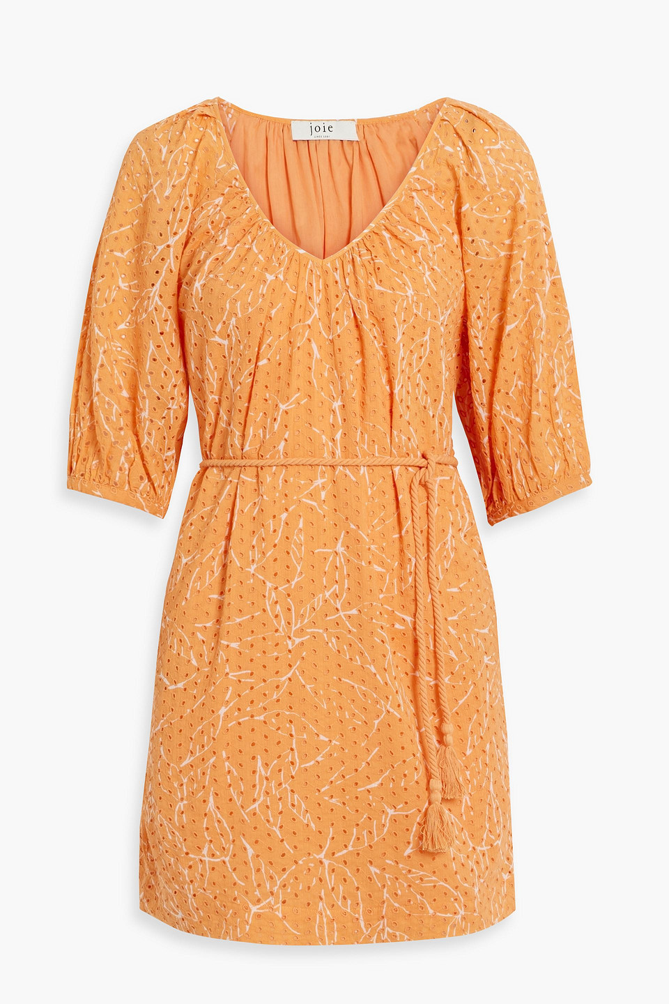 Joie Tillman Printed Broderie Anglaise Cotton Mini Dress In Orange