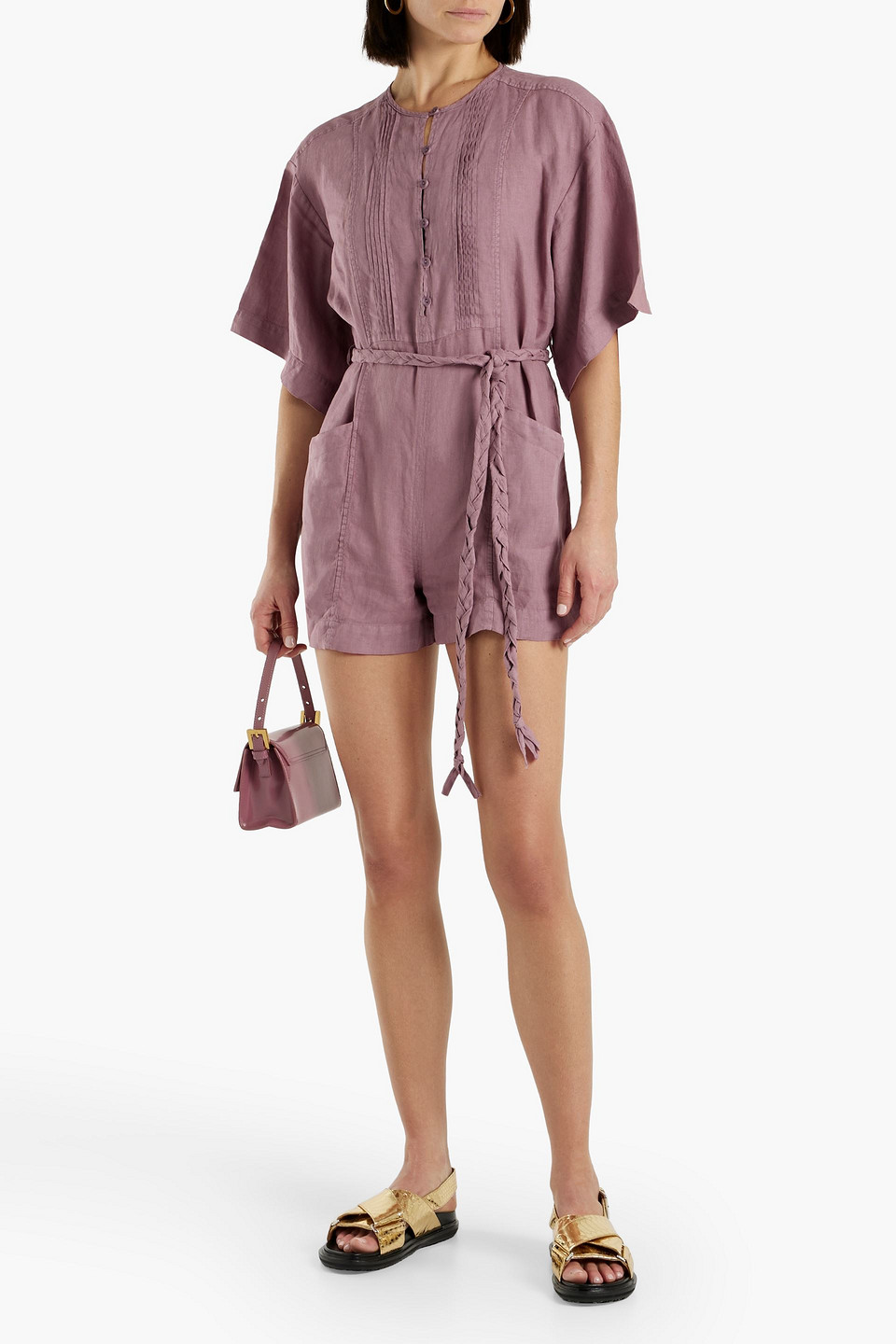 Shop Joie Colin Pintucked Linen Playsuit In Grape