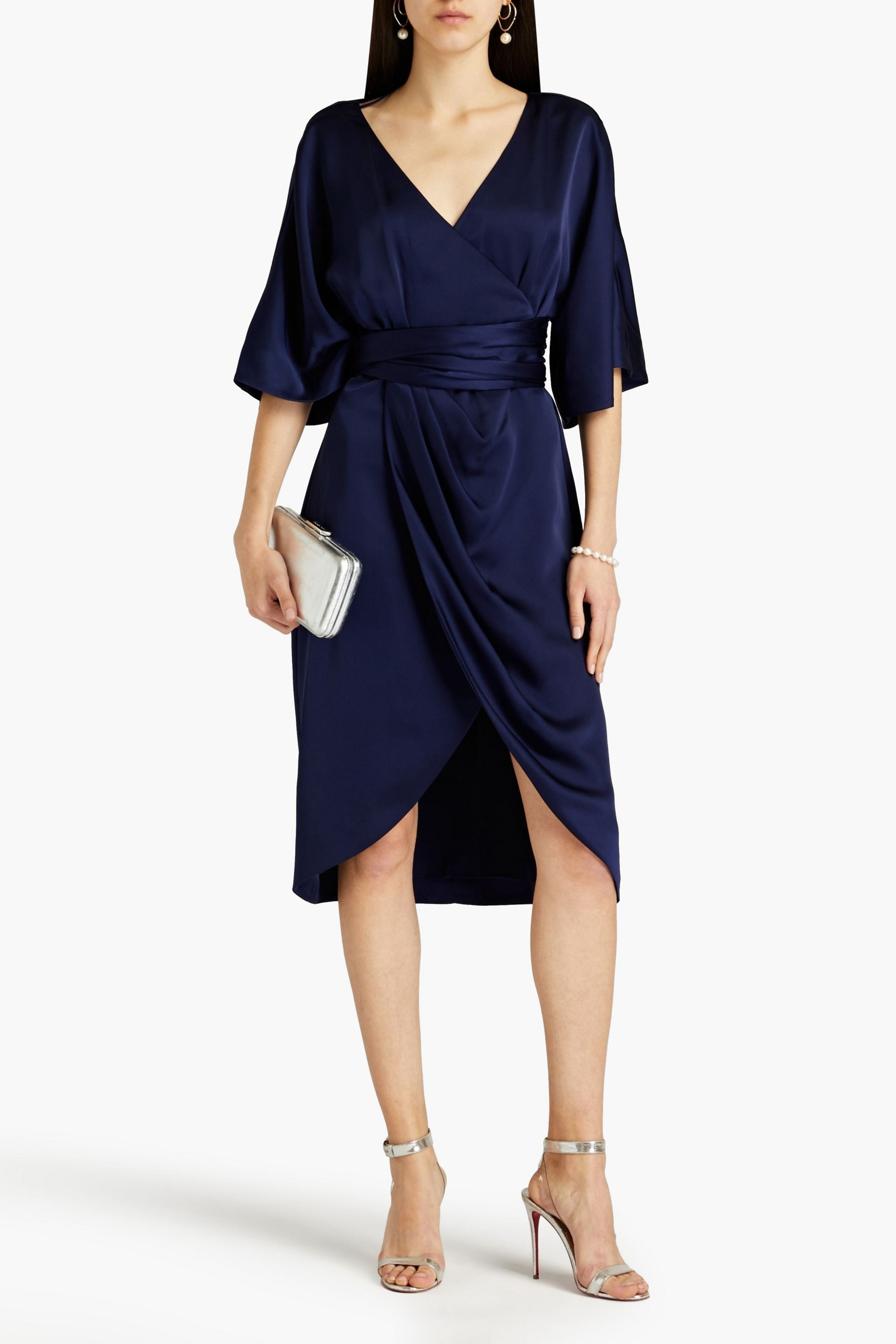 THEIA Alicia wrap-effect ruched stretch-satin dress