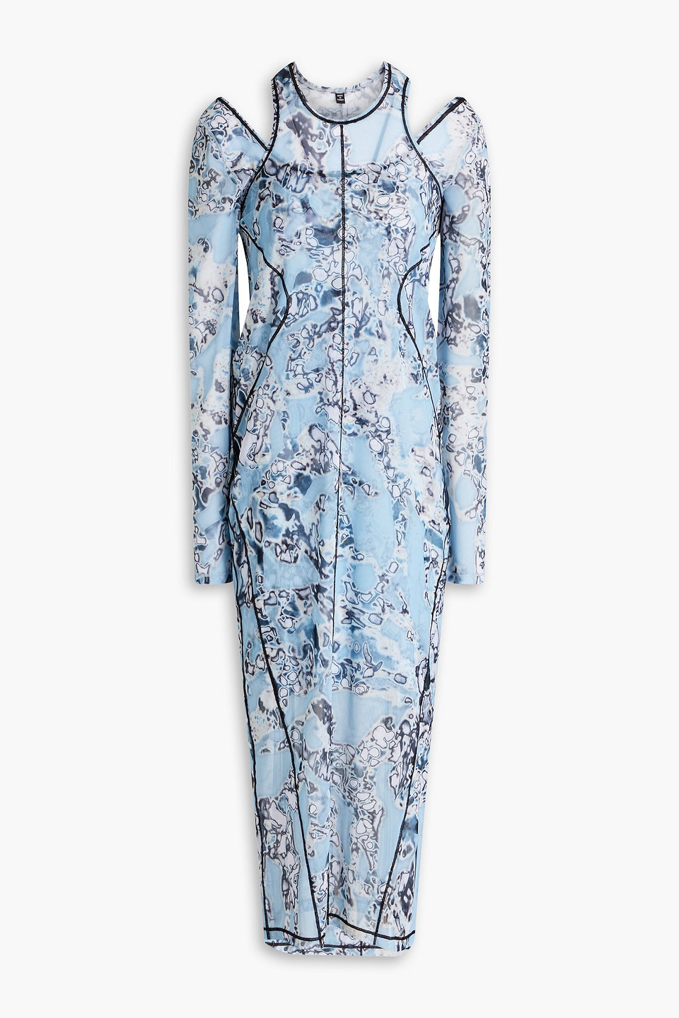 Mcq By Alexander Mcqueen Striae Layered Printed Stretch-mesh Midi Dress In Sky Blue