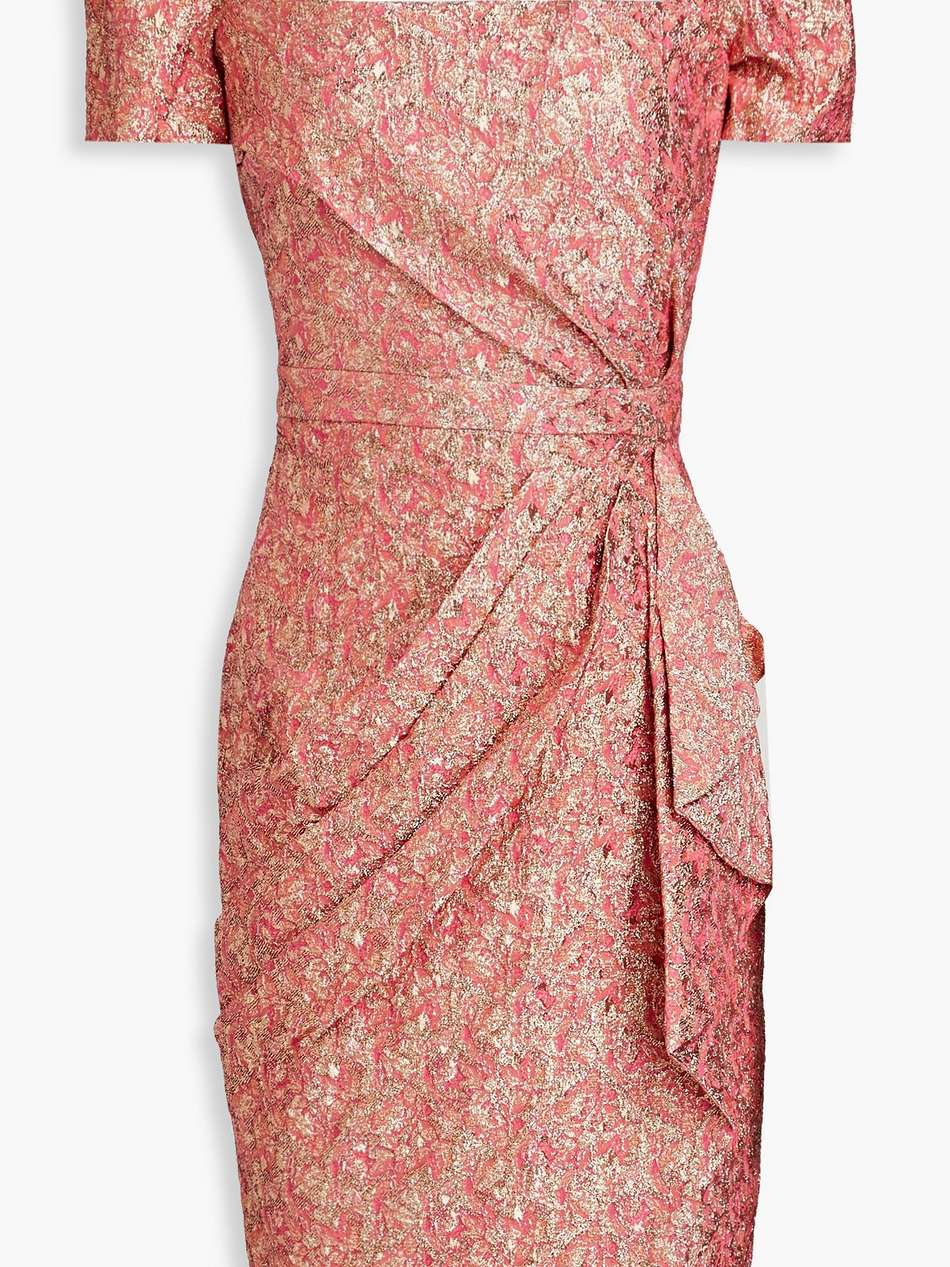 wrap-effect metallic cloqué-jacquard dress
