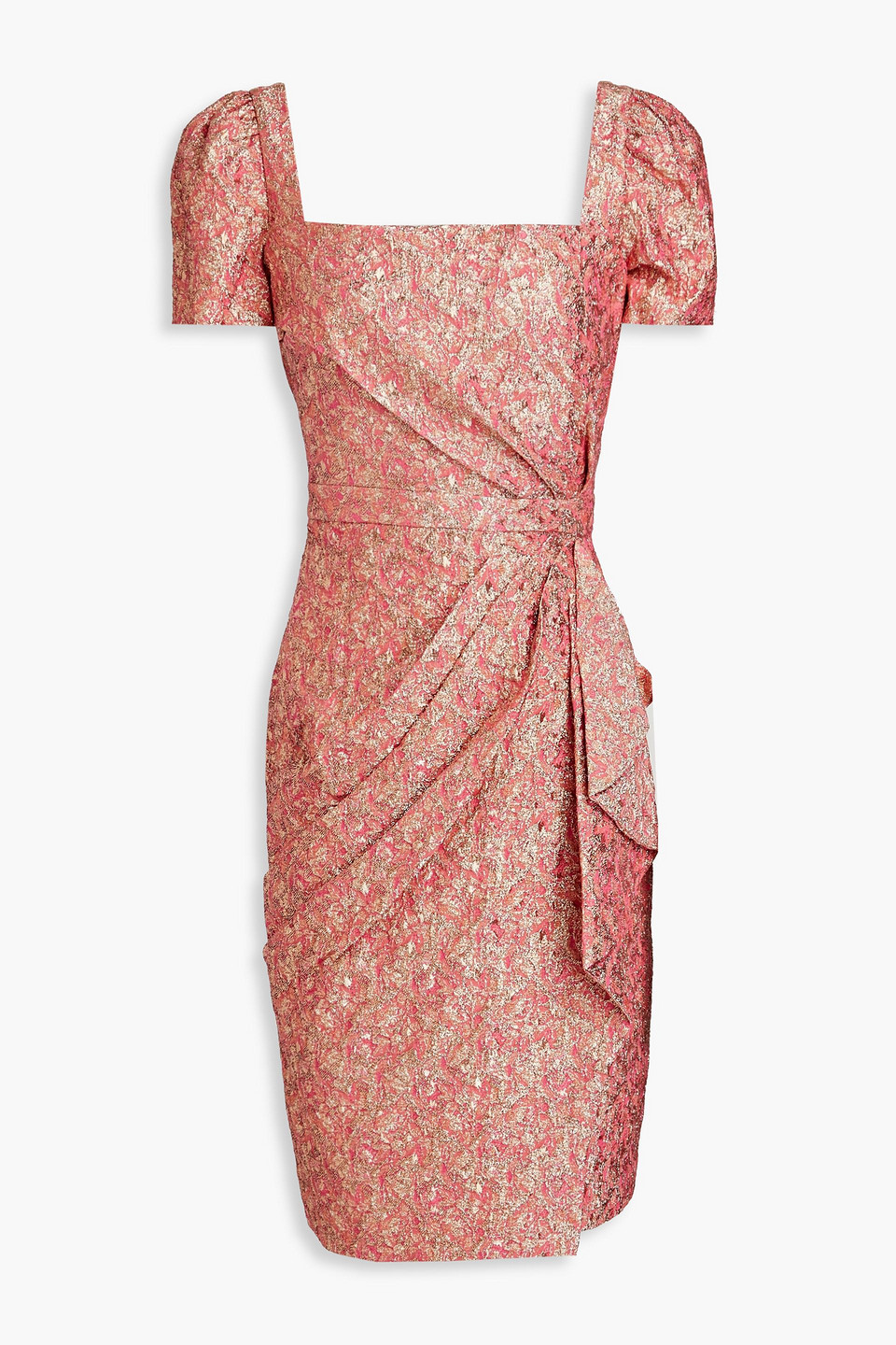 Theia Wrap-effect Metallic Cloqué-jacquard Dress In Pink