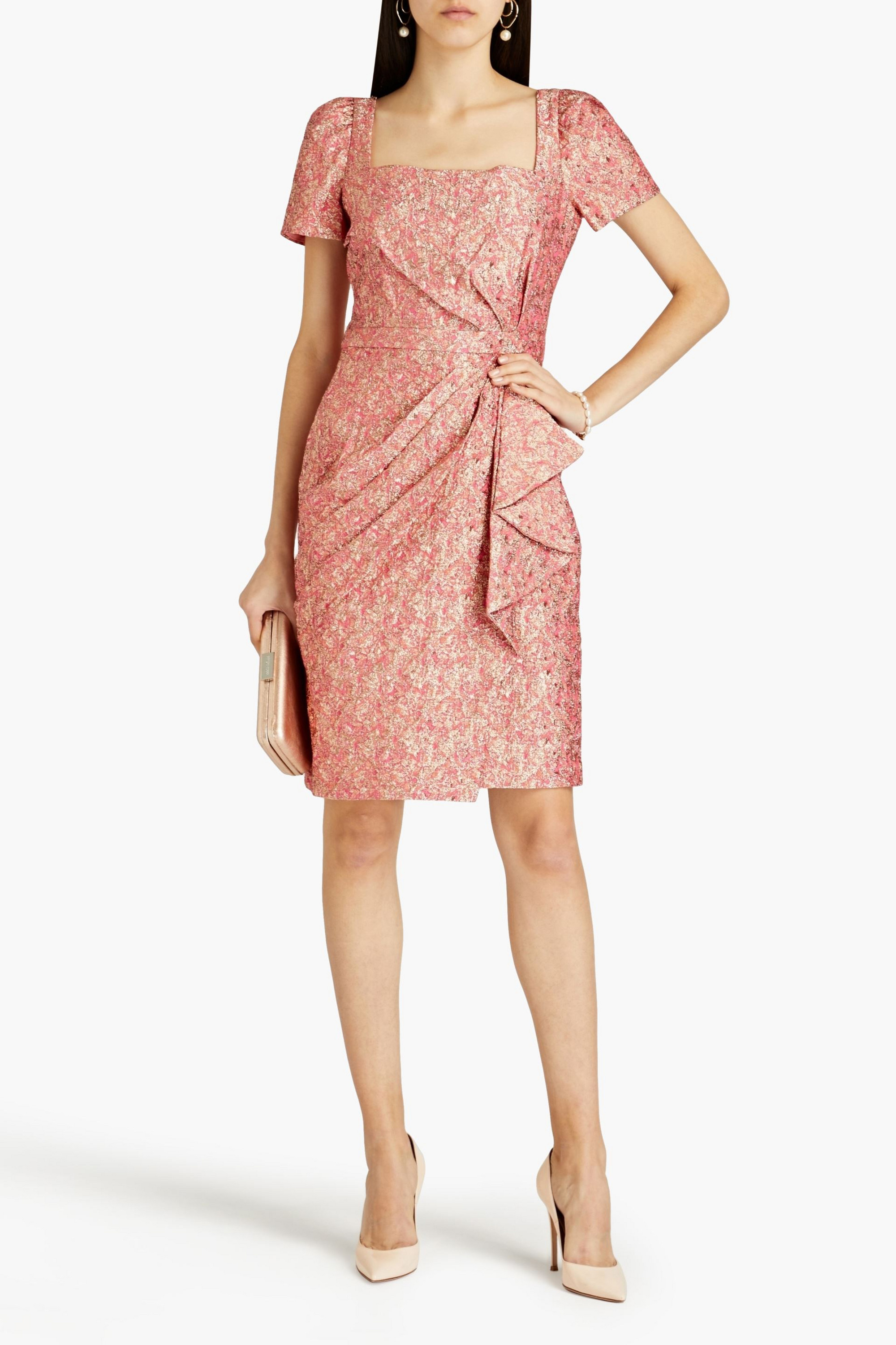THEIA Wrap-effect metallic cloqué-jacquard dress