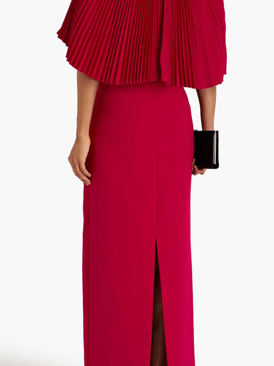 cape-effect embellished crepe gown