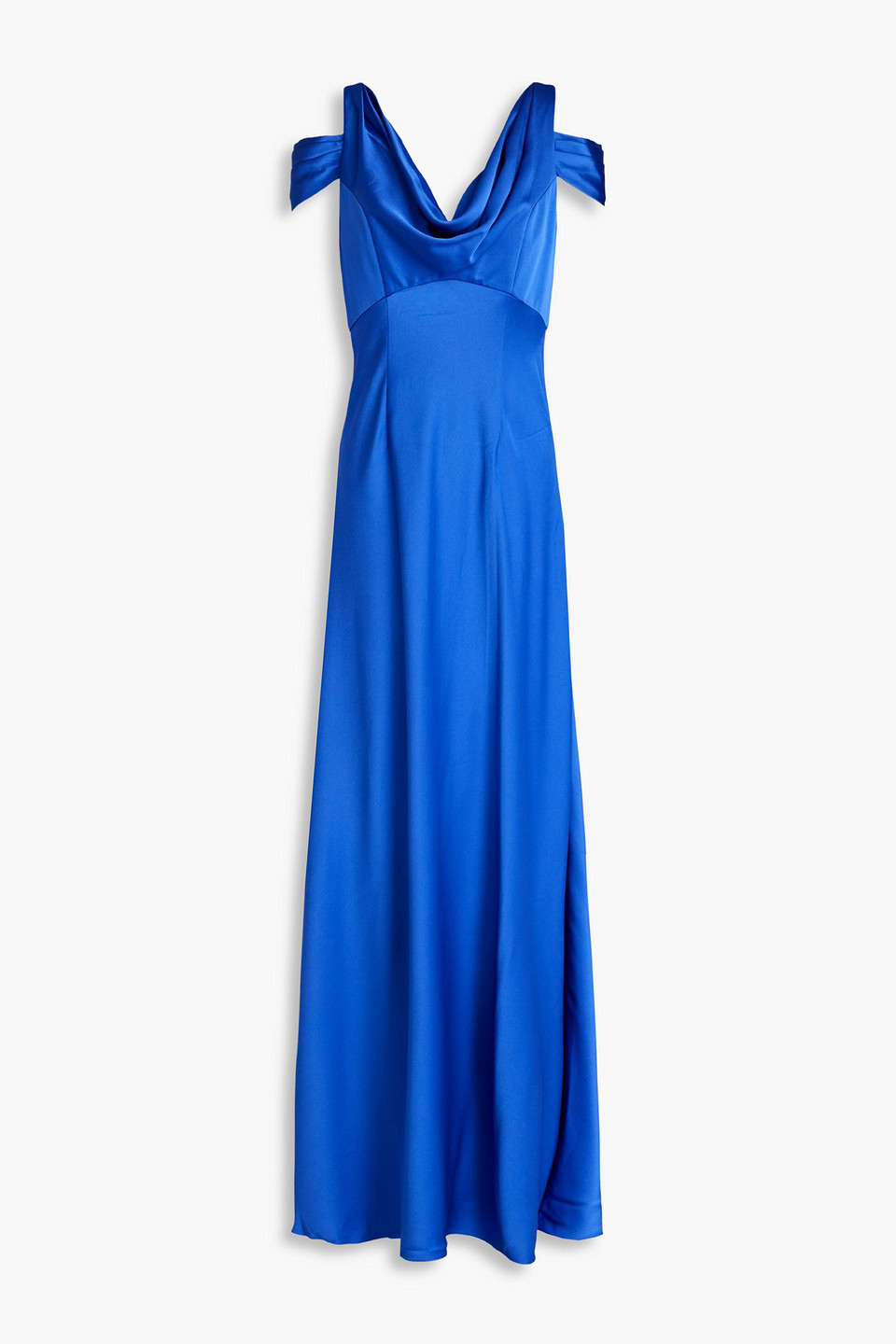 Lina cold-shoulder draped satin-crepe gown