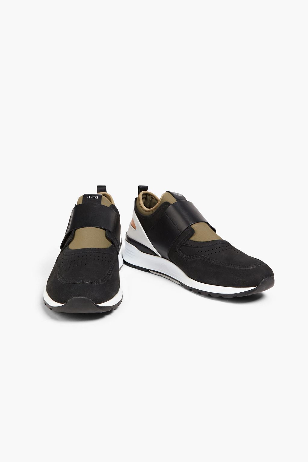 TOD'S Perforated scuba, nubuck and leather sneakers