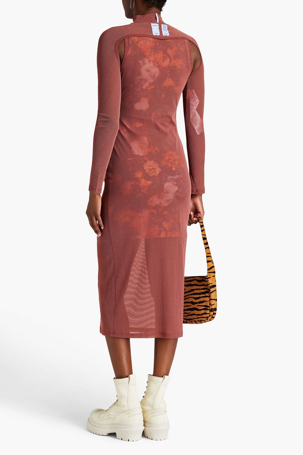 MCQ ALEXANDER MCQUEEN فستان متوسط الطول من الشبك المرن وقماش سكوبا بتصميم من عدة طبقات مزين بطبعات