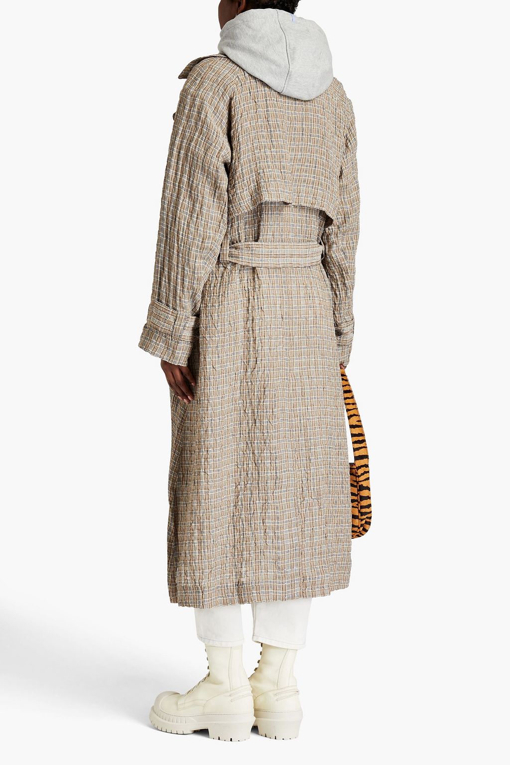 MCQ ALEXANDER MCQUEEN 깅엄 크링클 리넨 코튼 혼방 거즈 트렌치 코트
