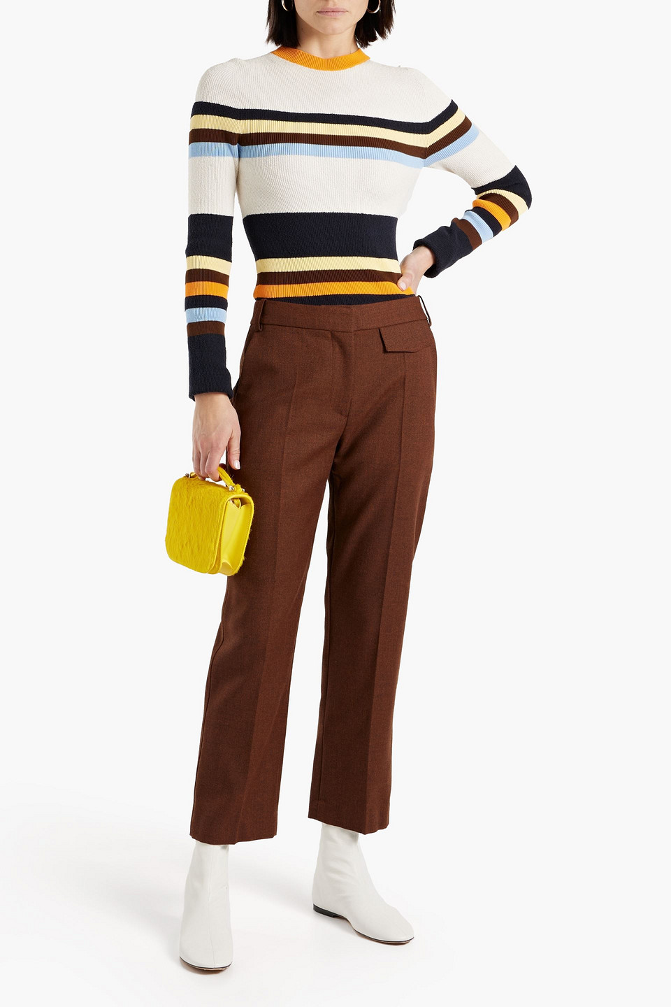 Victoria Beckham Striped Stretch Cotton-blend Sweater In Ecru