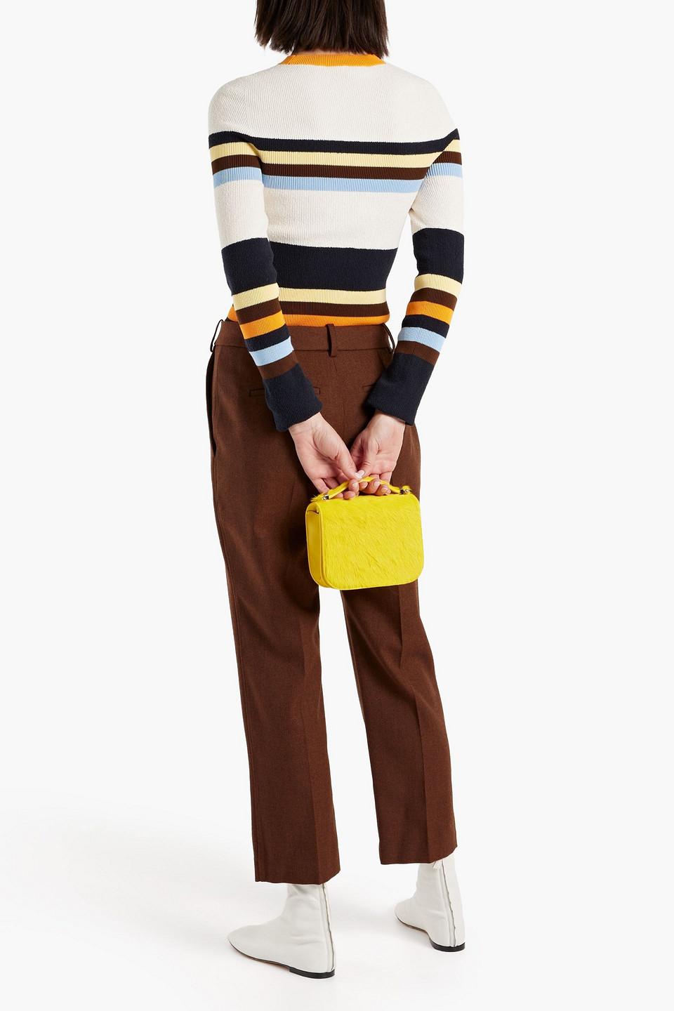 Victoria Beckham Striped Stretch Cotton-blend Sweater In Ecru