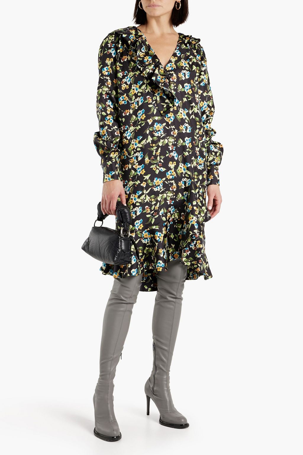 VICTORIA BECKHAM Ruffled floral-print silk-twill dress