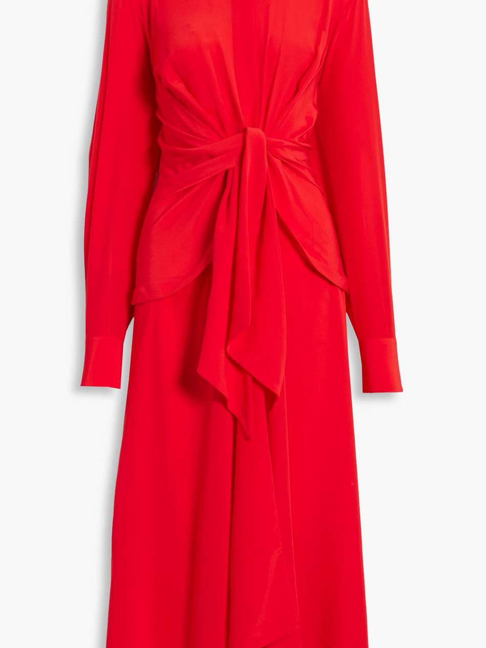 gathered silk crepe de chine midi shirt dress