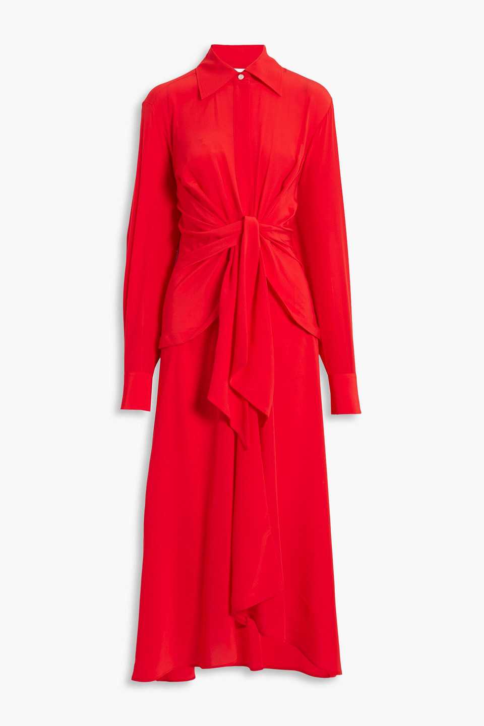 victoria beckham - gathered silk crepe de chine midi shirt dress - red - uk 6