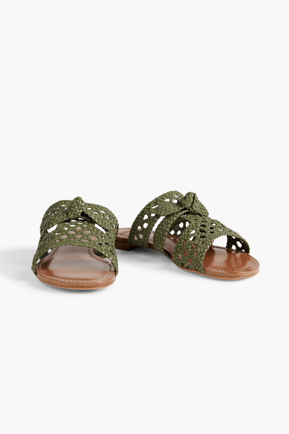 Shop Alexandre Birman Clarita Bow-embellished Woven Leather Sandals In Army Green