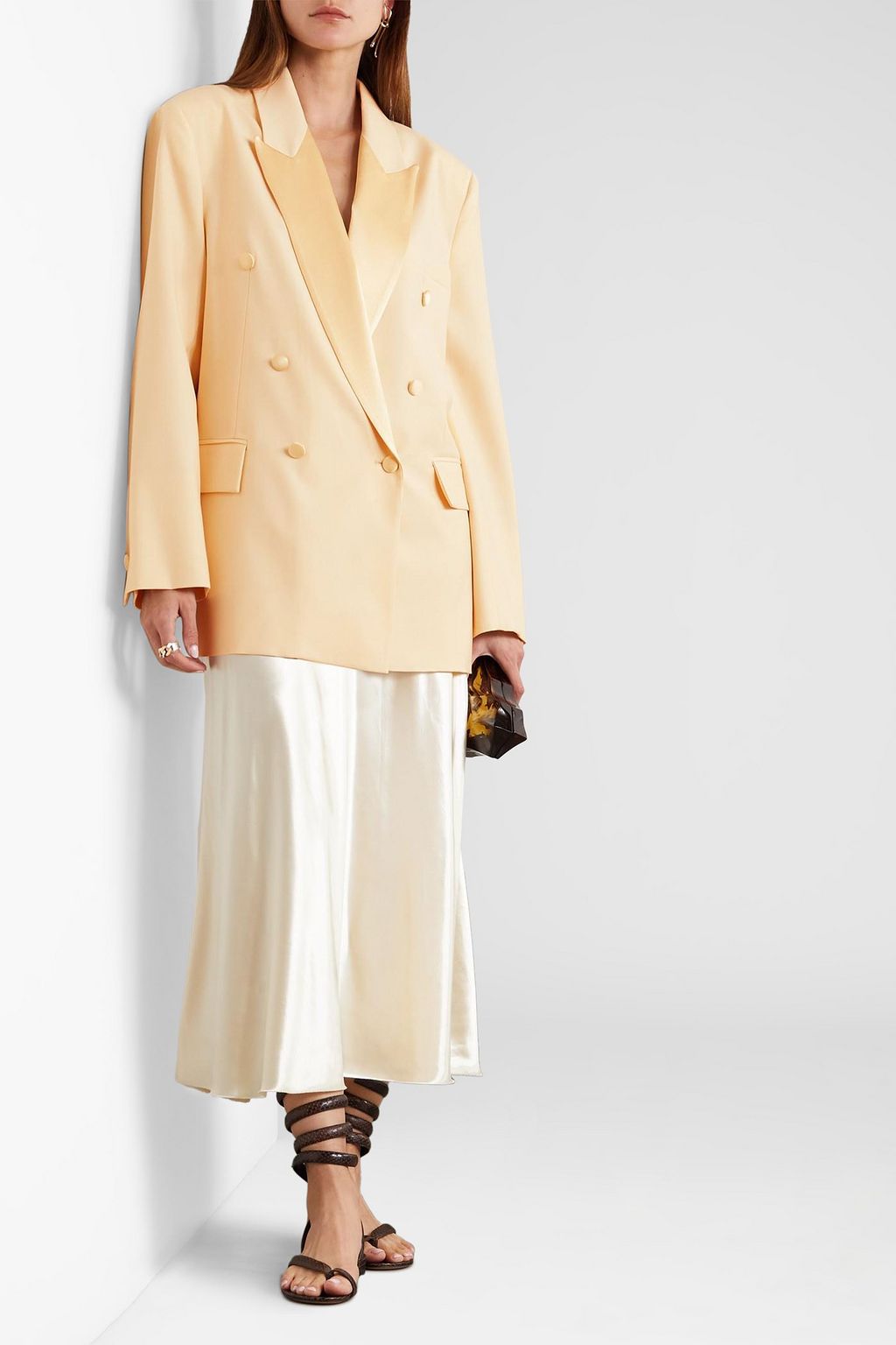 ENVELOPE1976 Lyon double-breasted satin-trimmed wool-crepe blazer