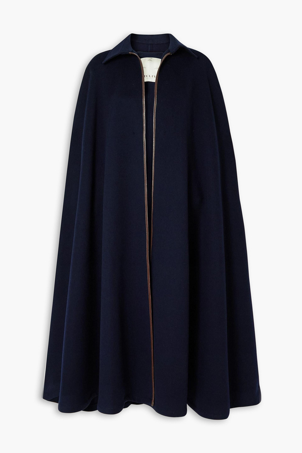 Giuliva Heritage Collection Leather-trimmed Cashmere Cape In Navy
