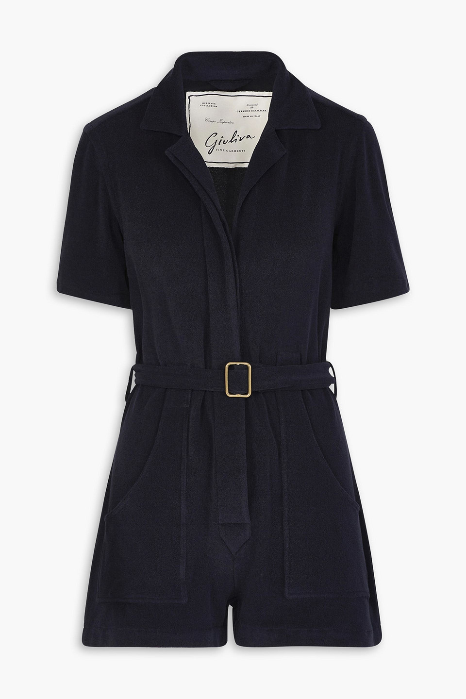 Giuliva Heritage Sienna Belted Stretch-cotton Terry Playsuit In Navy