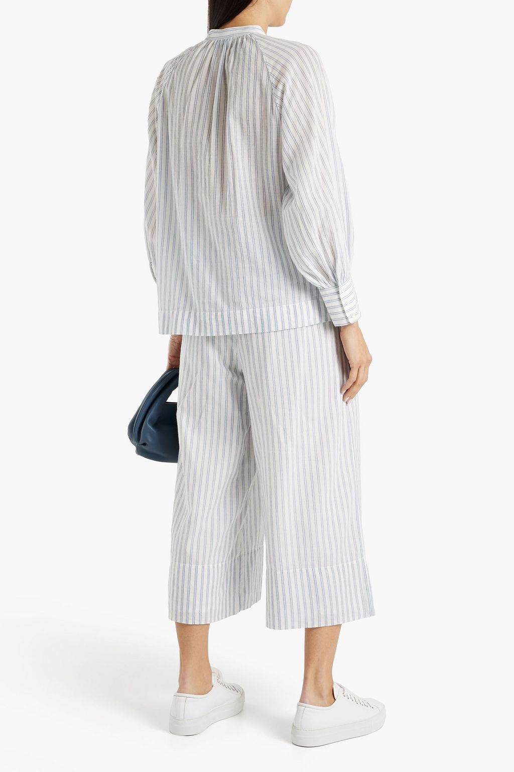 JOIE Dracha gathered striped cotton blouse