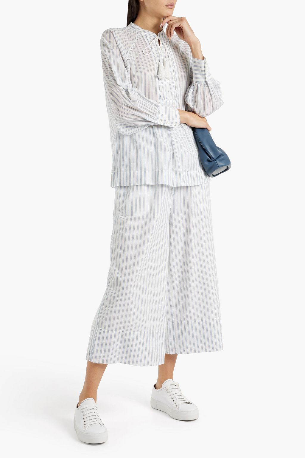 JOIE Dracha gathered striped cotton blouse