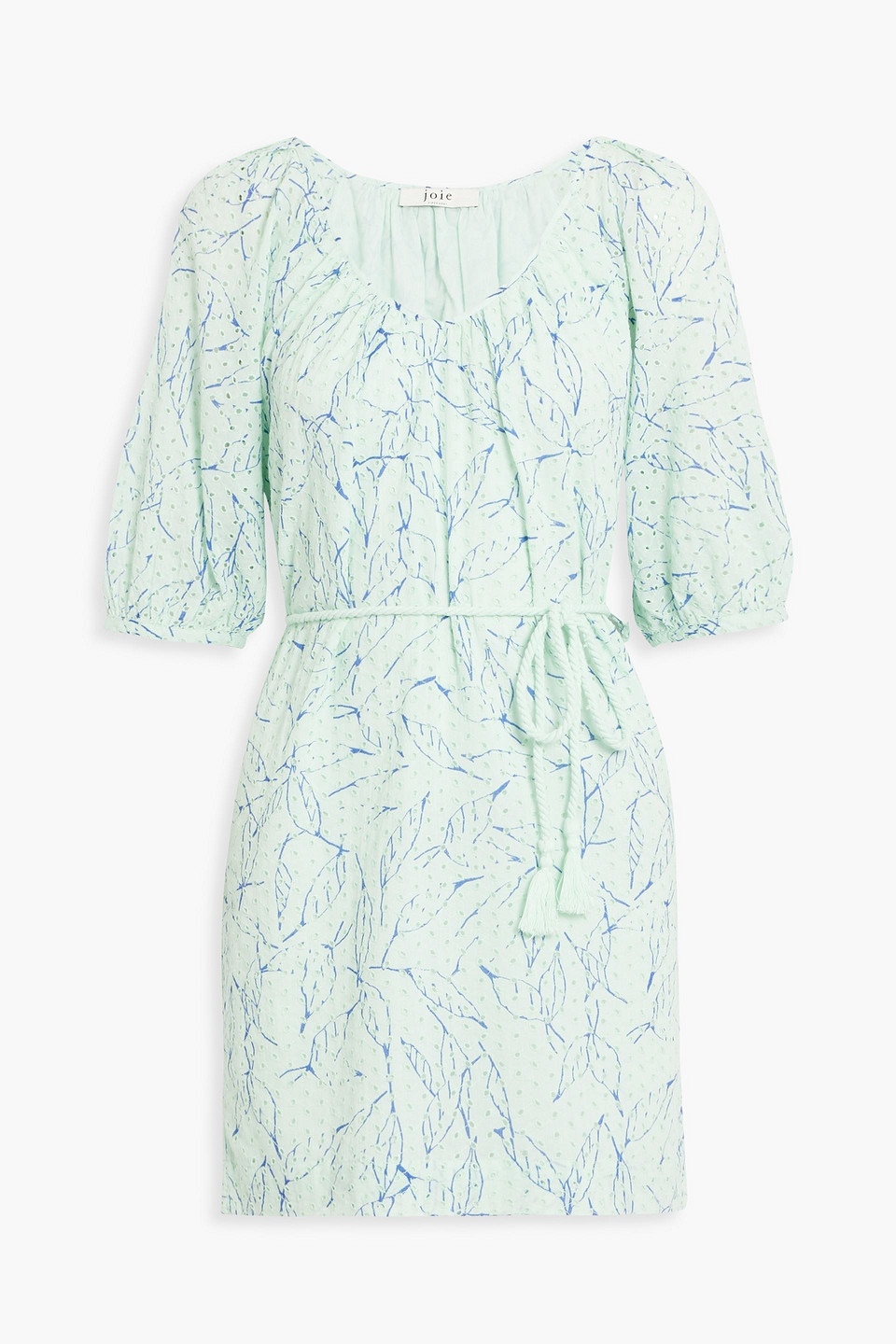 Shop Joie Tilman Printed Broderie Anglaise Cotton Mini Dress In Mint