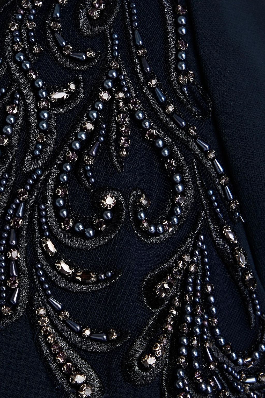 BADGLEY MISCHKA Embellished embroidered crepe gown