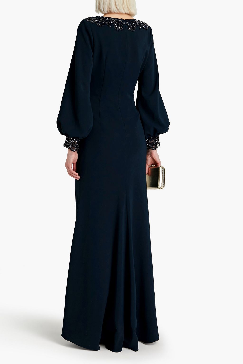 BADGLEY MISCHKA Embellished embroidered crepe gown