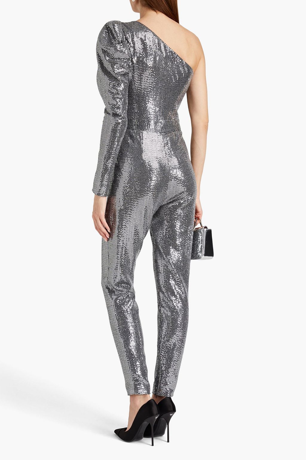 SEMSEM One-sleeve sequined metallic stretch-jersey jumpsuit