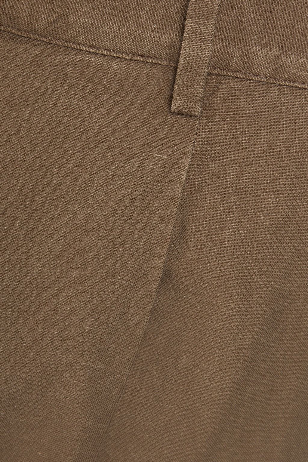TOD'S Pleated washed cotton and linen-blend canvas chinos