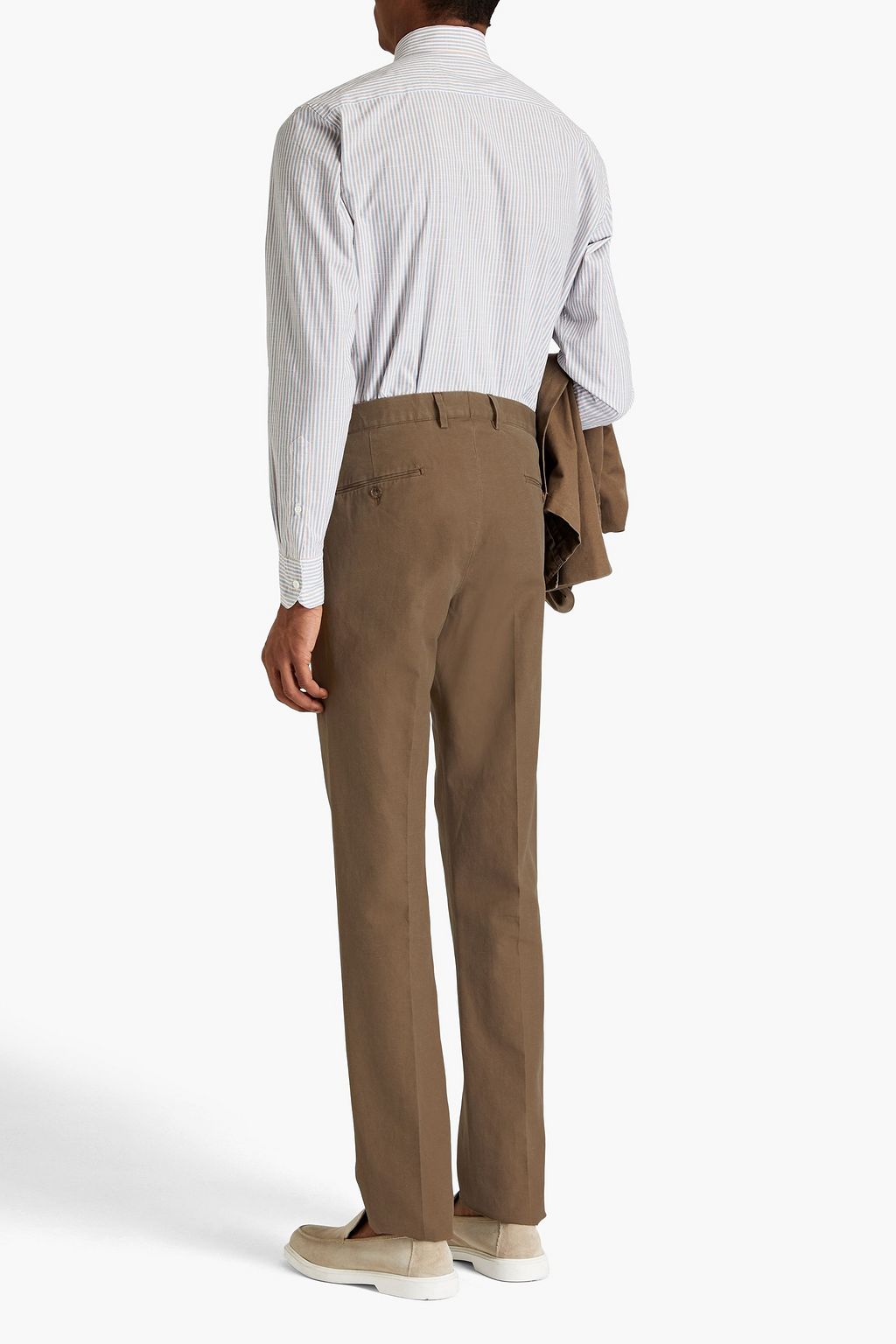 TOD'S Pleated washed cotton and linen-blend canvas chinos